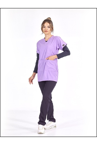 ÇİZGİ MEDİKAL Lila Lüks Likralı Greys Tunik Boy Tek Üst