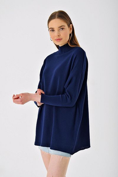 CHUBA Women's Navy Blue Half Turtleneck Loose Long Knitwear Poncho 22wk222