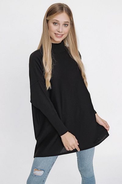 CHUBA Poncho de tricotaje lungi, negru, cu jumătate de gât rotic, pentru femei 22wk222