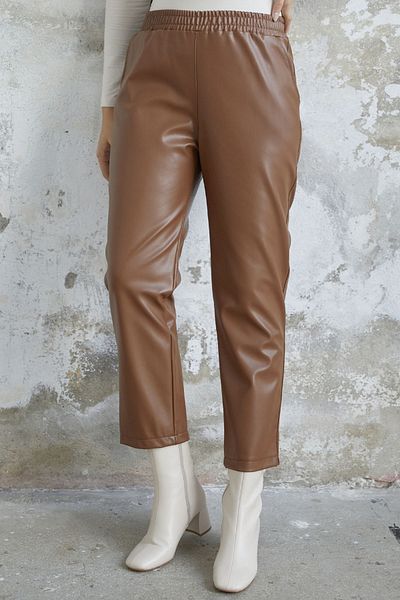 InStyle Kožené kalhoty Selly Elastic Pas - Tan