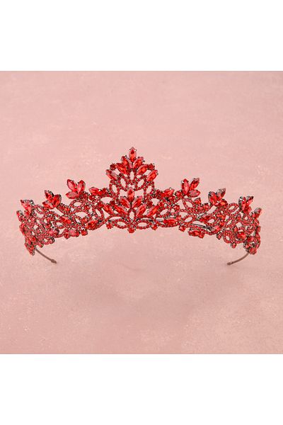 Hayalperest boncuk Bright Crystal Jewelled Bridal Henna Crown Princess Crown Bright Shiny Bridal Crown Hair Accessory Red