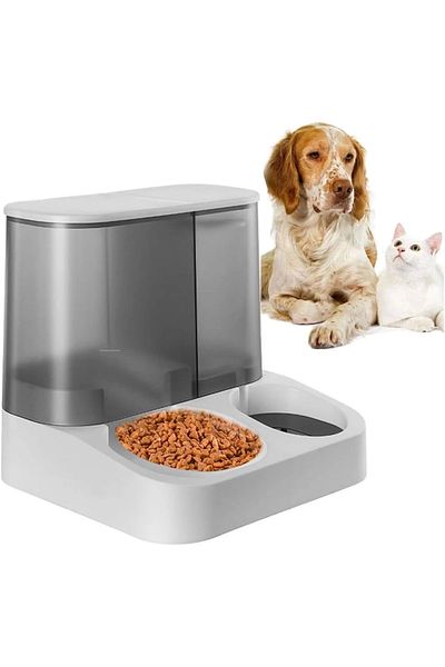 Mixpet 2 in 1 Automatic Cat Dog Food and Water Bowl Gray