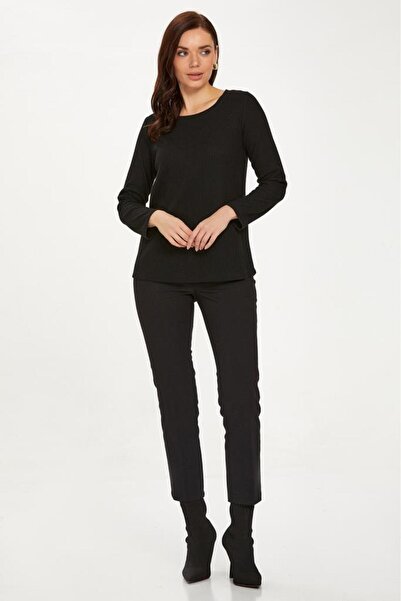 İKİLER Arkası Cut Out Uzun Kol Triko Bluz 223-1727