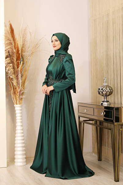 Surikka Βραδινό φόρεμα Hijab Karaca με ντραπέ στο μπροστινό μέρος, σμαραγδί