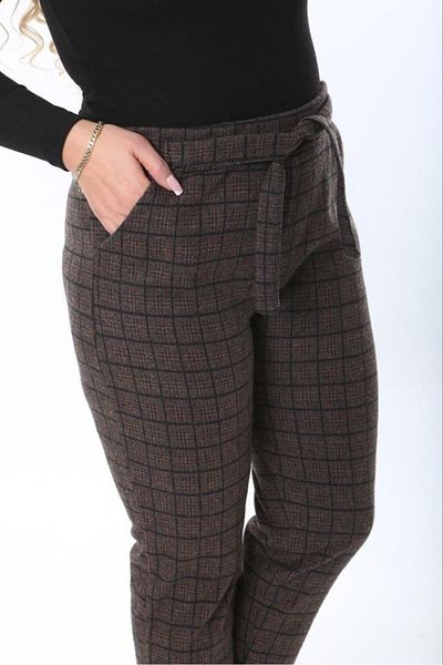 thalep women's large size high waist pocket belted plaid pants