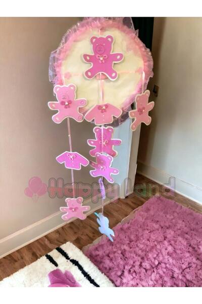 Happyland Pembe Renk Asma Süs Kapı Süsü Bebek Odası Baby Shower Cinsiyet Part...