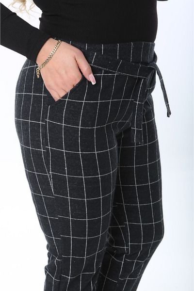 thalep women's large size high waist pocket belted plaid pants