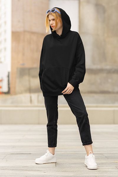 Fuddy Moda Hanorac simplu, neimprimat, cu glugă, unisex oversize, de bază, cu glugă