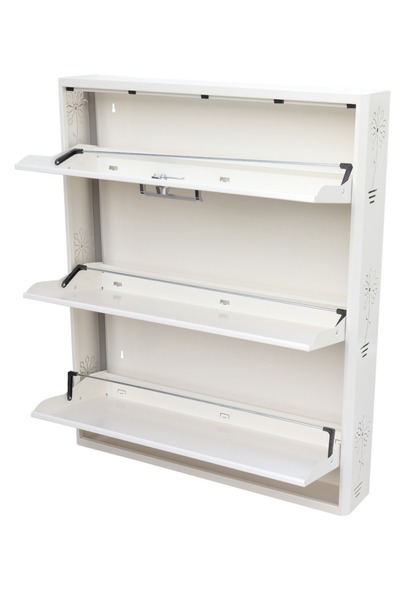 Enazon 3x4 Düşer Kapaklı Geniş Ayakkabılık 12 Çift Ayakkabı Dolabı Beyaz (108x90x16 Cm) 116