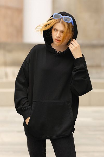 Fuddy Moda Hanorac simplu, neimprimat, cu glugă, unisex oversize, de bază, cu glugă