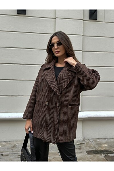 Elif Özbey Butik Κοντό παλτό Bitter Brown Fish Back Oversize