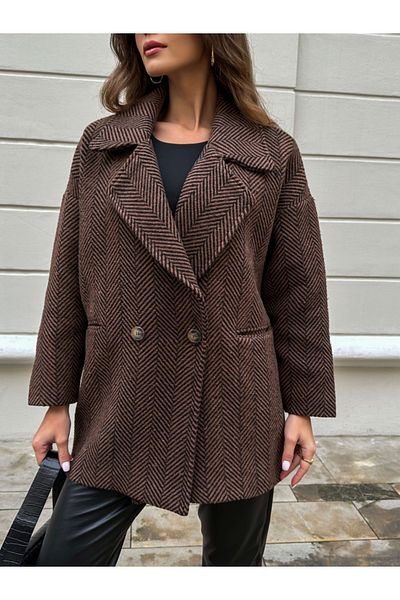 Elif Özbey Butik Κοντό παλτό Bitter Brown Fish Back Oversize