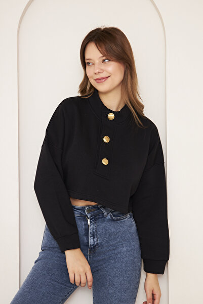 MEGOMEL Πολύχρωμο Crop φούτερ με λεπτομέρεια με κουμπί