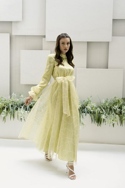 AL-TATARI Zahara Organza Embroidered Yellow Evening Dress