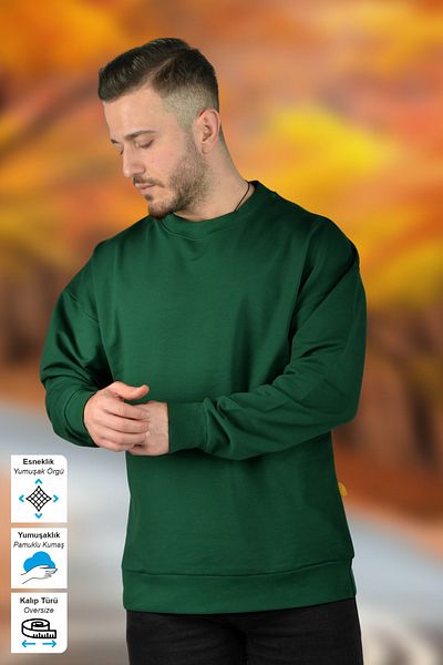 BESSA Ανδρικό Πράσινο Oversize Crew Neck Sweat