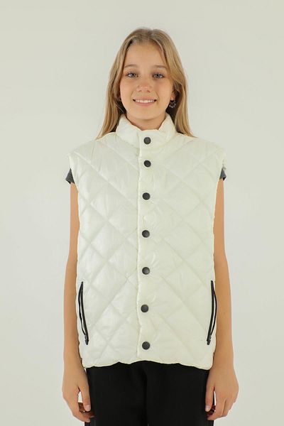 Black One Stand Collar Button Detailed Girl's Vest