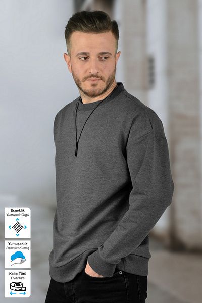 BESSA Ανδρικό καπνιστό Oversize Crew Neck Sweat