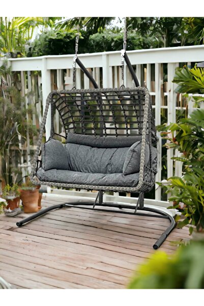 Tu Tienda İki Kişilik Rattan Örgü Salıncak,antrasit