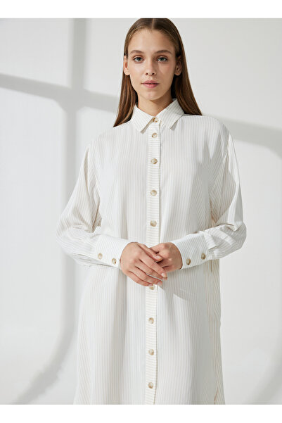 BROOKS BROTHERS Gömlek Yaka Bej Standart Kadın Elbise BBSP23FDR001