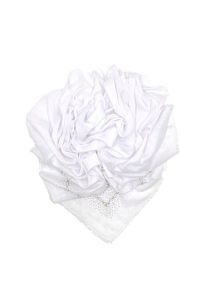 nazipek Stone Embroidered White Flame Writing Rose Pattern Scarf 100x100cm