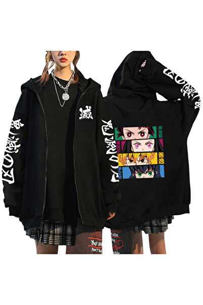 GALASHOP Hoodies Demon Slayer Fermuarlı kapüşonlu Tanjiro Zenitsu Inosuke Mod35