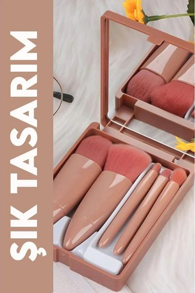HaLVeY Professional Portable Mirrored Makeup Brush Set of 5