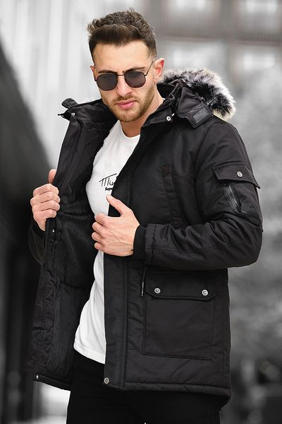 Oksit Remo Fur Inside Hooded Canvas Long Coat Parka