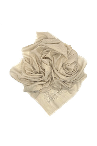 nazipek Taş Işlemeli Krem Flamlı Yazma Gül Desenli Eşarp 100x100cm