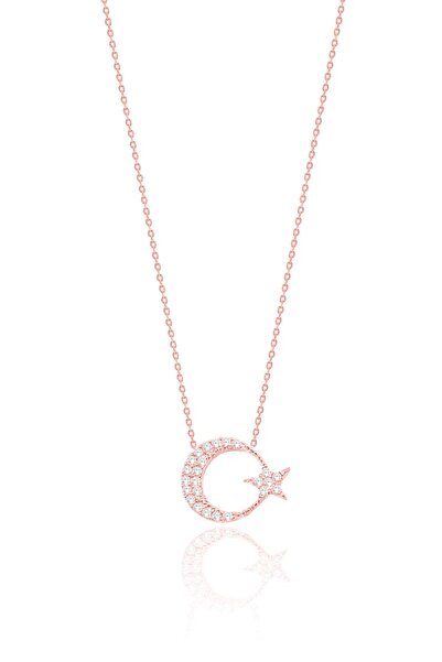 Aykat Türk Bayrağı Gümüş Kolye Kaın Ay Yıldız Gümüş Kolye Rose 925 Ayar UC-549