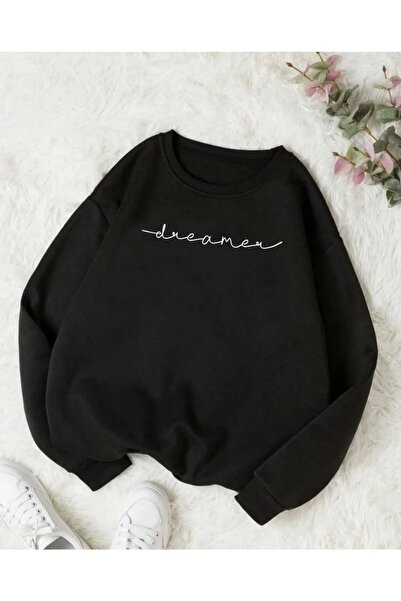 PALPİTO Γυναικείο φούτερ με στάμπα μαύρου Dreamer Oversize