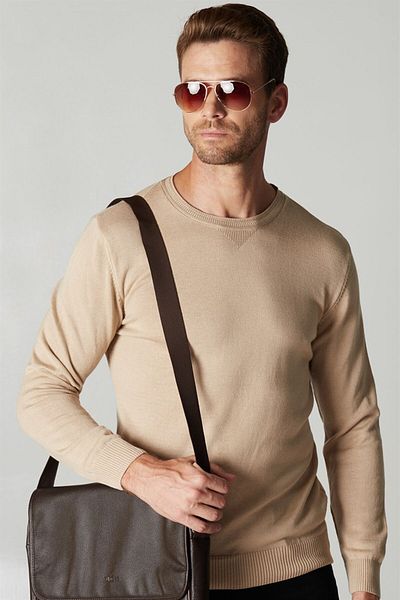 Tudors Ανδρικό πουλόβερ Slim Fit Crew Neck Stone