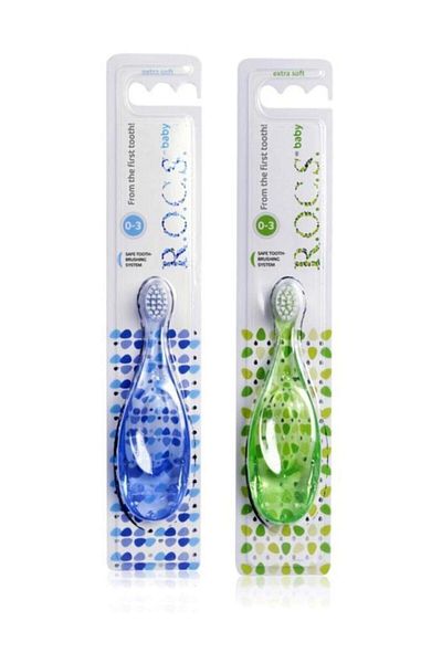 R.O.C.S. Rocs Baby 0-3 Years Baby Toothbrush - 2 Pieces - Blue And Green