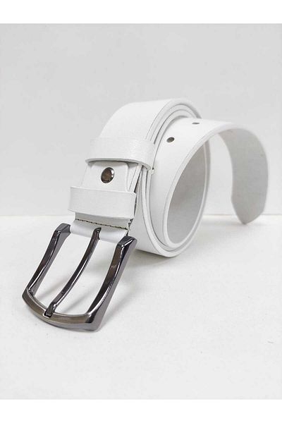 Kemerix Ανδρική λευκή ζώνη 4 cm Κατάλληλη για 100% γνήσιο δέρμα τζιν και καμβά