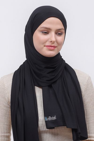 Altobeh Χτενισμένο βαμβακερό σάλι Hijab απλό μαύρο