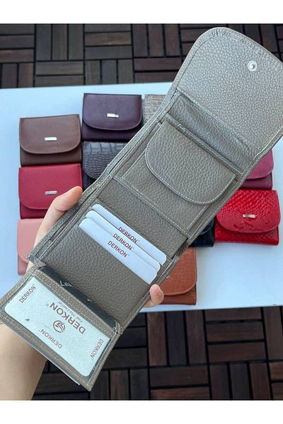 DERKON LUİSY MODEL GENUINE LEATHER ZIPPER DETAIL WOMEN'S WALLET MINK