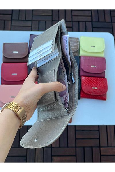 DERKON LUİSY MODEL GENUINE LEATHER ZIPPER DETAIL WOMEN'S WALLET MINK