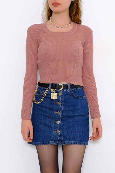 Bukond Πλεκτό πουλόβερ με λαιμόκοψη με ριπέ στυλ