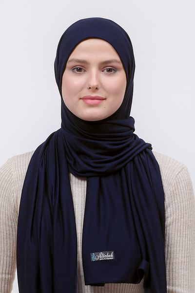 Altobeh Χιτζάμπ Χτενισμένο Βαμβακερό Σάλι Απλό Navy Blue