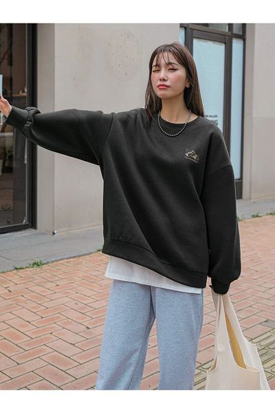 PALPİTO Hanorac oversize cu imprimeu TheAridMountain negru pentru femei