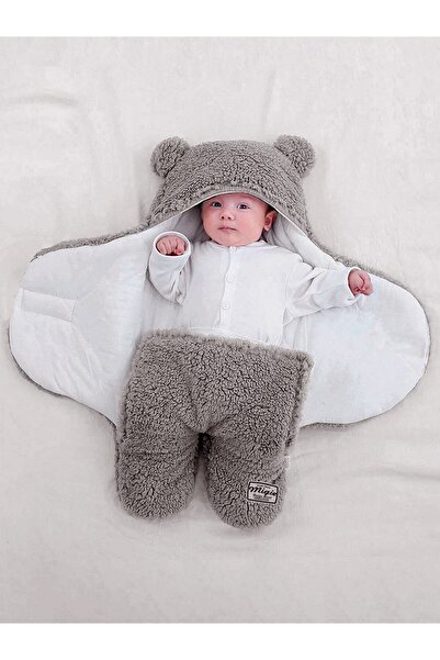 migie 0-4 Ay Bebek Dış Kundak Uyku Tulumu Kıvırcık Wellsoft Peluş Gri