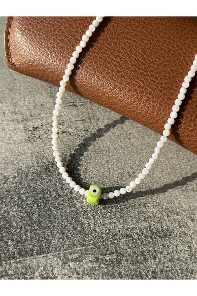 CAPO by Aytaç Yamaç Handmade Evil Eye Beaded Choker Necklace with Mother of Pearl Stone
