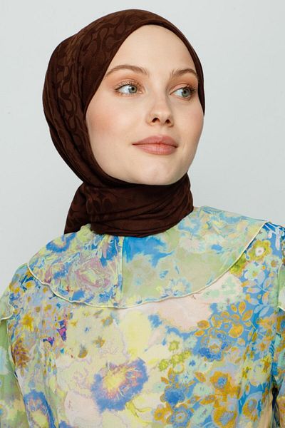 VALORSCARF Valor bloom μοτίβο μεταξωτό ζακάρ σάλι πικρό καφέ