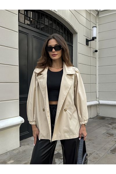 Elif Özbey Butik Stone Balloon Sleeve Oversize Trench Coat