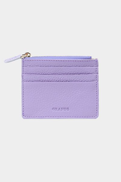 Grande 3603 Genuine Leather Coin Compartment Zippered Women's Men's Wallet Card Holder Lilac