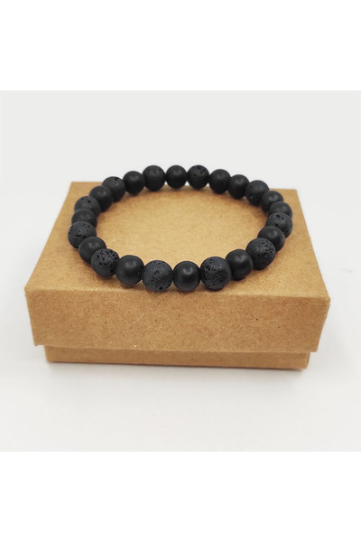 ByKolyeucum سوار زجاجي من العقيق غير اللامع وحجر الحمم البركانية 8 مم هدية لل...