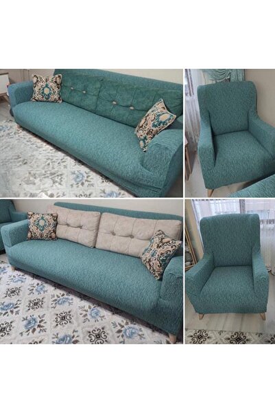 riselerhome Jakarlı Desen Streç Lastikli Esnek Koltuk Örtüsü Takımı 3 3 1 1 K...