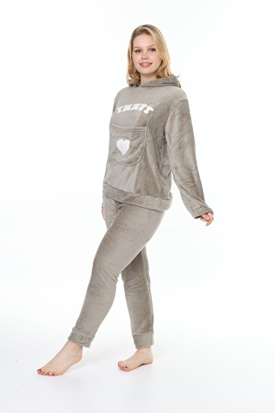 mervemoda Жіночий м'який подвійний костюм кольору хакі високої якості yumos