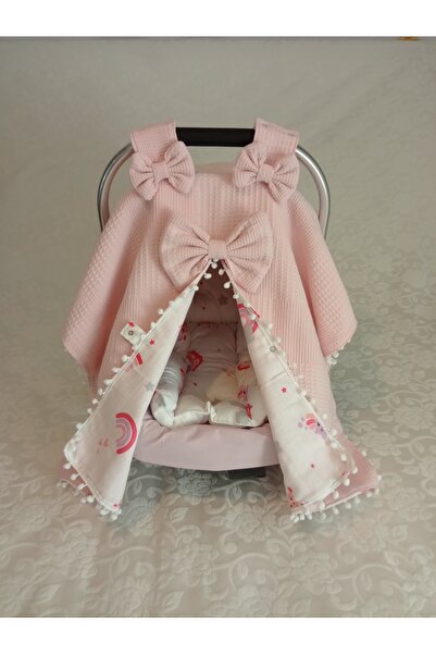 Wenaris ÇİFT TARAFLI Puset örtüsü, Puset minderi, Puset çarşafı, 3 parça Pembe