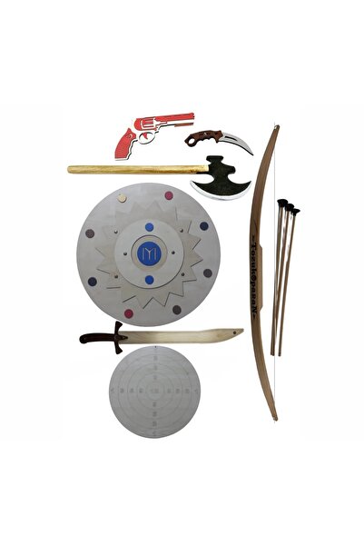 Ahtek Ahşap Oyuncak Seti 7 Li Kalkan + Balta + Kılıç + Bıçak + Ok Yay Tk + La...