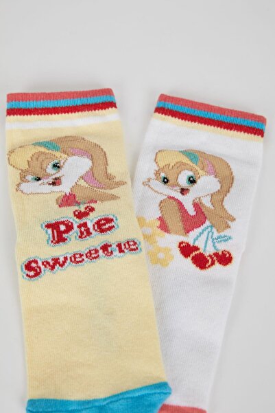 DeFacto Дълги памучни чорапи Looney Tunes за момичета от 2 части X2209a6ns